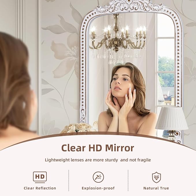Wooden Vintage Wall Mirror: 28x38 Inch Baroque Antique Mirror - Ornate Decorative Arched Mirrors for Fireplace, Entryway, Bedroom, Bathroom - Home Decor for Living Room