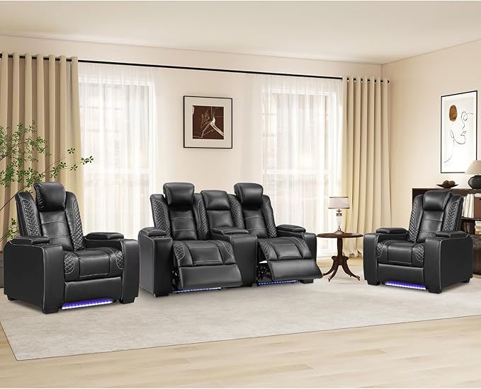 ANJ Power Recliner Sofa Set, Faux Leather Reclining Living Room Furniture Set, Included 2PCS Recliner Chair and Reclining Loveseat