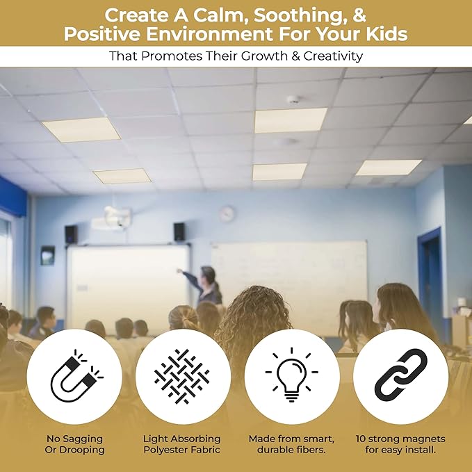 Fluorescent Light Covers for Ceiling Lights - Flicker & Glare Reducing Filters for Ceiling Lights - Overhead Light Covers - Ceiling Shade Filters for Classroom & Office - 48" x 24", Warm Yellow 4 Pack