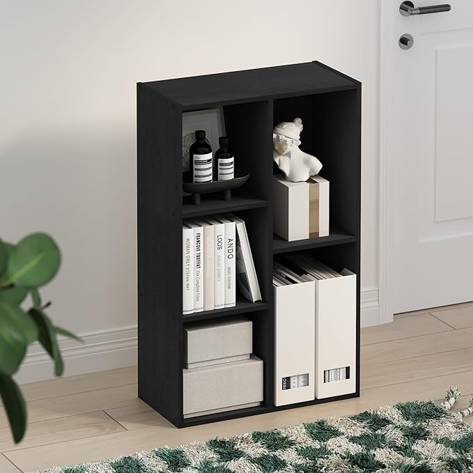 Furinno TOMI TV Stand, 5-Cube Entertainment Center with Open Shelf, Reversible TV Console, for Living Room, Bedroom, Home Office, Blackwood