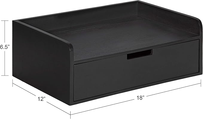 Kate and Laurel Kitt Modern Floating Wall Shelf Side Table with Drawer, 18" x 12" x 6.5", Black