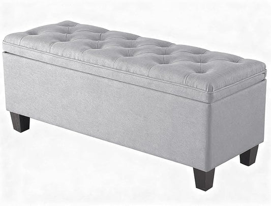 DUMOS Storage Ottoman Bench, Foot Rest with Legs, 16 x 40 x 18 Inches, End of Bed Bench, Storage Chest for Living Room,Bedroom, Entryway, Light Gray