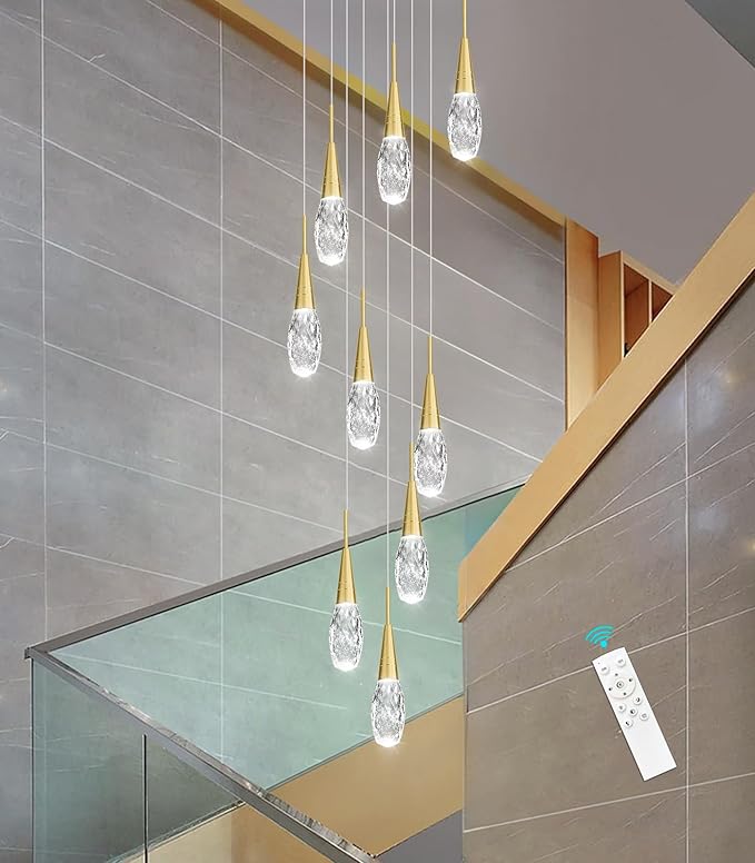 118 Inches Long Chandelier Adjustable Hanging Lights Modern Glam Crystal Ceiling Pendant Dimmable Lighting Fixture for Hallway Foyer Living Room Antique Gold