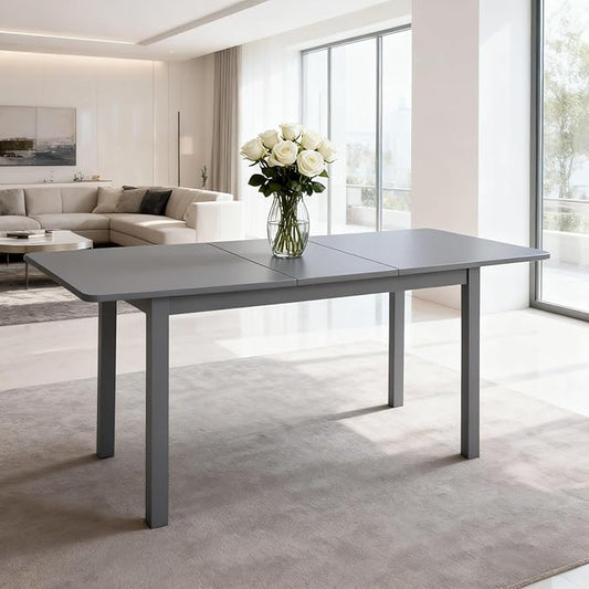 Dining Table, Extendable Kitchen Room Table for 4-8 People, 48"-59.8" Wooden Rectangle Expandable Table, Space Saving Modern House Dining Surface for Home Living Room Office, Dark Gray