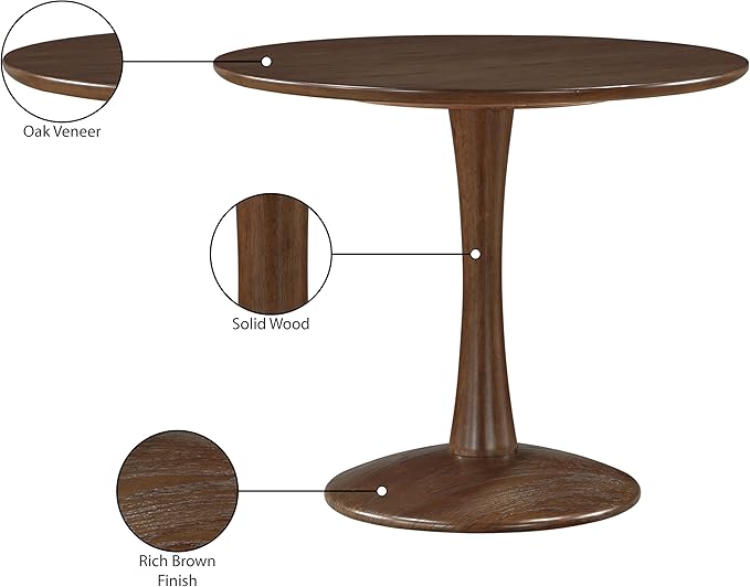 Meridian Furniture 914Brown-T Holly Collection Mid-Century Modern Dining Table with Rich Brown Finish, Solid Wood, Oak Veneer, 36" W x 36" D x 30" H, Brown