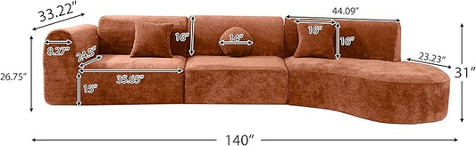Merax 140" Curved Polyester Sectional Sofa Set, 7 Seat Modern Cloud Couch with Chaise Lounge,3 Pillows, Fully Assembled for Living Room, Orange