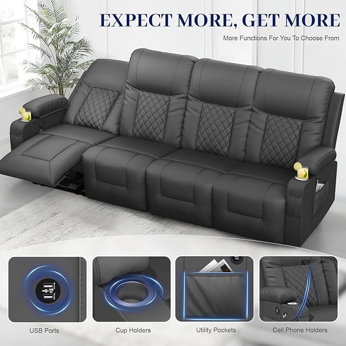 FURNIMAT Oversized Recliner Sofa Set with 4+1+1 Pieces in Living Room, 4 Seater Reclining Sofa, 2 Recliner Chair with 360 Degree Swivel Single Sofa Seat