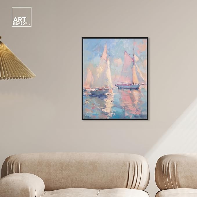 Art Remedy Set Sail Framed Sailing 1 Piece Canvas Wall Art, 21" x 25", Black Frame