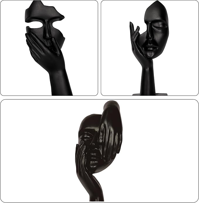 3 Piece Thinker Statue Black Home Decor Abstract Face Sculpture Resin Thinker Figurines for Desktop Office Desk Living Room Table Collection Figurine Decoration Bookshelf Decorative Objects