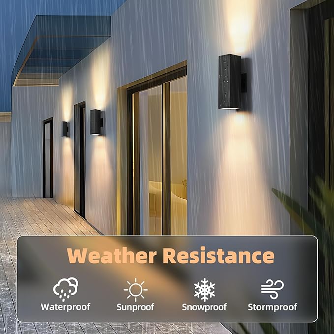 Dusk to Dawn Outdoor Lighting, LED Square Up and Down Outdoor Sconce Lights, Matte Black Exterior Lighting Fixtures with 7W LED Bulbs, Front Porch Lights for house, Garage, Patio, Doorway, 6 Pack