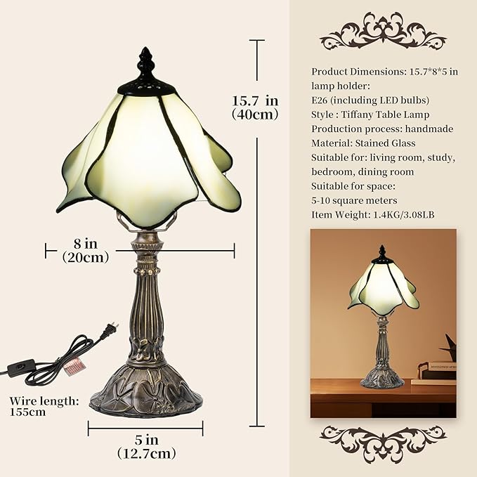 Tiffany Table Lamp,3 Color-Temperature Flowers Stained Glass Lamp,8 Inch Tiffany Style Lamp for Bedroom Living Room Home, Handcrafted Light, Included Bulb (Warm White)