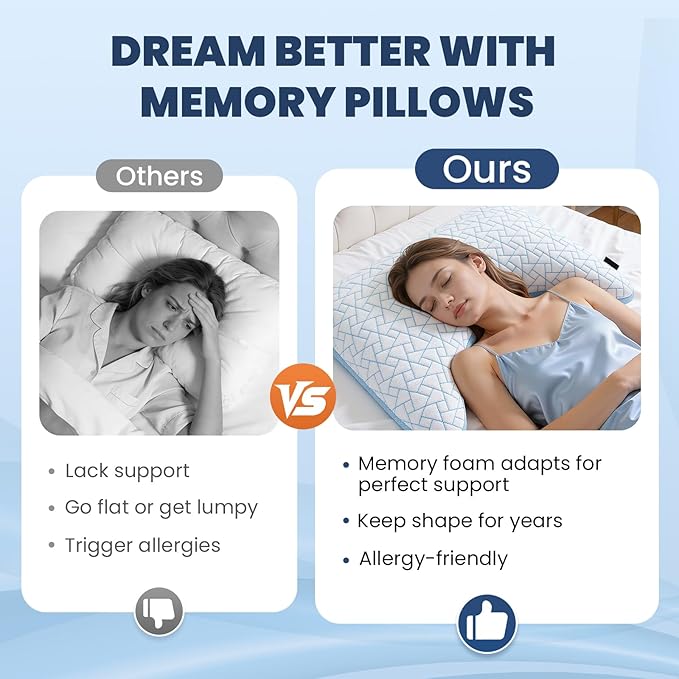 A-Pce Adjustable Pillow, Queen Size Bed Pillows for Sleeping, Luxury Shredded Memory Foam Pillows, Cooling Pillow for Side, Back, Stomach Sleepers, Firm Pillow for Hot Sleepers Neck Support