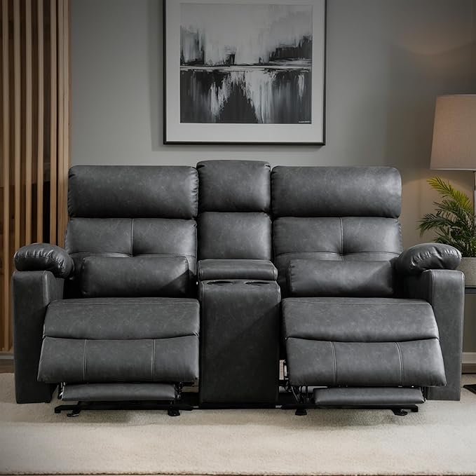 GUEAPY 68" Power Reclining Loveseat with Heat & Massage, Wall Hugger Double Reclining Sofa with Console, Cup Holders & Storage, Power Recliner Couch for Camper, Trailer, RV, Home Theater Living Room