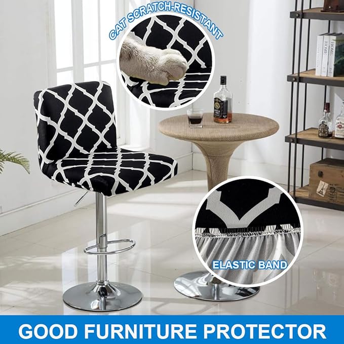 Levoberg Bar Stools Cover Set of 4 Printed Armless Swivel Barstools Slipcovers with Backs Stretch Square Counter Height Bar Stools Covers Modern Style #1
