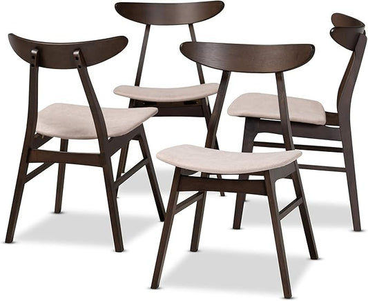 Baxton Studio Cavan Dining Chair Set Beige Fabric Upholstered Dark Oak Brown Finished 4-Piece Wood Dining Chair Set
