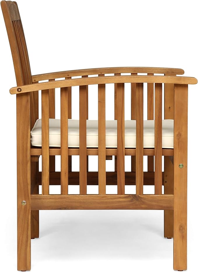 Great Deal Furniture Phoenix Acacia Patio Dining Chairs, Acacia Wood with Outdoor Cushions, Brown Patina and Cream (Set of 2), (307161)