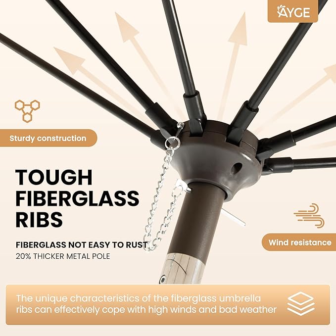 Ayge 7.5FT Large Outdoor Patio Umbrella Market Table Umbrella-UV Resistant, Easy Push Button Tilt and Crank, 6 Sturdy Fiberglass Ribs Heavy-Duty Pool Umbrella for Deck, Backyard,Garden, Yard,Red