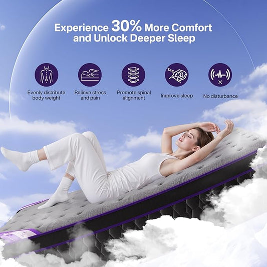Queen Size Mattress, 12 Inch Deluxe Hybrid Queen Mattress in a Box, Cooling-Gel Memory Foam & Pocket Springs, Medium Firm, Pressure Relief, Extra Edge Support, 365-Night Trial (2026 Upgraded Support)