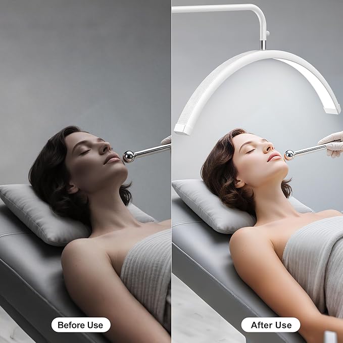 AURELLE Half Moon Lash Light - Adjustable LED Floor Lash Lamp with 4X Magnifier & Phone Holder for Eyelash Extensions,Nail Art,Tattoo,Skincare,Salon SPA-Dimmable Brightness,Rotating Head, White