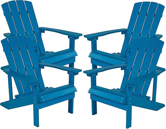 Flash Furniture Charlestown Poly Resin Adirondack Chair - Blue - All Weather - Indoor/Outdoor - Set of 4