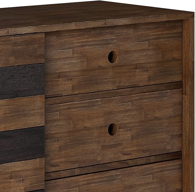 SIMPLIHOME Clarkson Storage Cabinet - 48 inch Wide Solid Acacia Wood Medium Cabinet in Rustic Natural Aged Brown, Contemporary Sideboard for Living Room with 3 Drawers and Adjustable Shelves