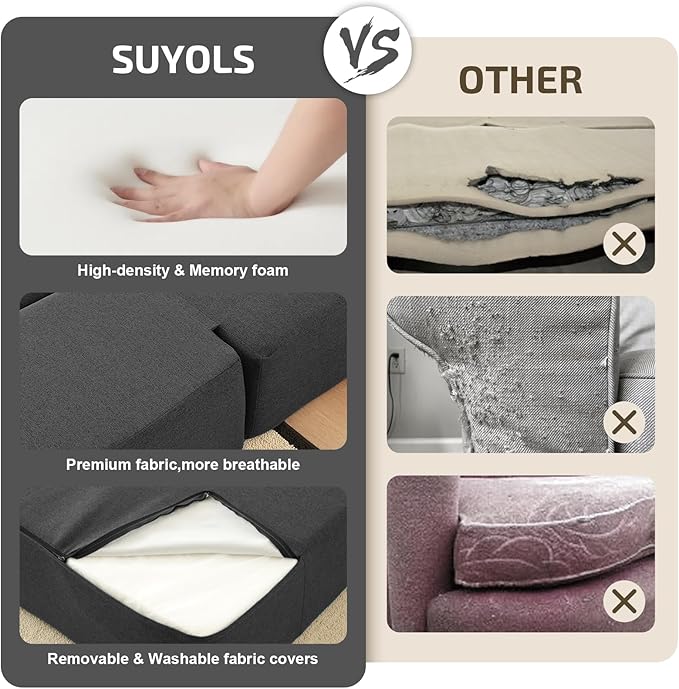 SUYOLS 2-in-1 Folding Sofa Bed with Pillows - Folding Chair Floor Couch & Sleeping Mattress - Washable Cover & Memory Foam Sleeper Chair for Living Room/Guest Room/Apartment/Loft, Dark Gray, Twin XL