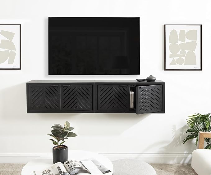 Kate and Laurel Mezzeta Decorative 2-Door Wall Cabinet; 30 x 10 x 14; Black; Decorative Modern Storage Cabinet with Doors