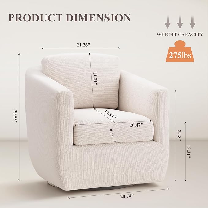 360° Swivel Accent Chair- Comfy Living Room Armchair No-Sag Foam & Sturdy Metal Base with Pillow, Fully Assembled Swivel Accent Single Sofa for Bedroom Living Room, Office, Beige