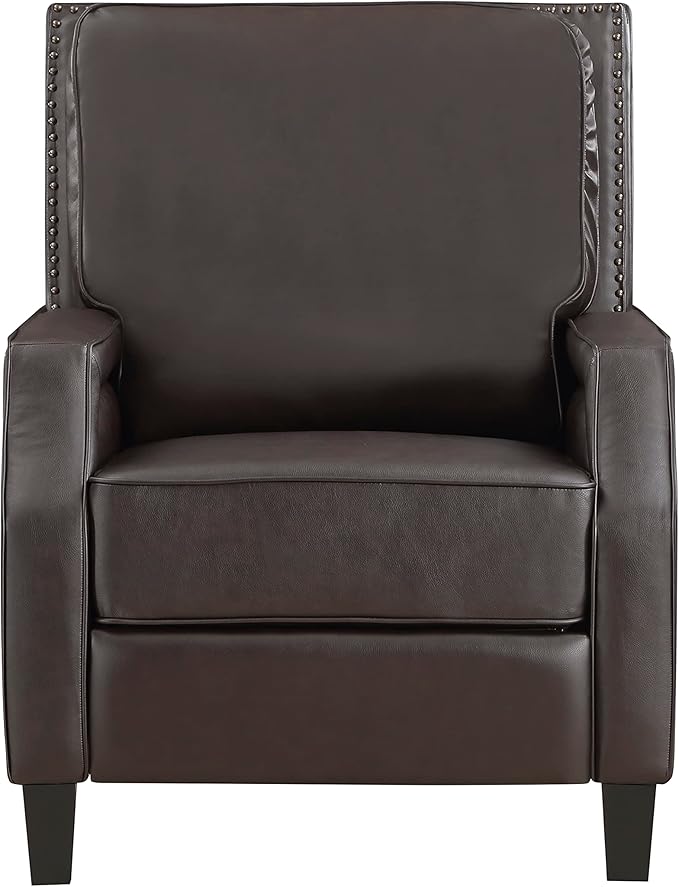 Lexicon Pushback Recliner Chair, Faux Leather Armchair Push Back Recliner, Nailhead Trim, Solid Wood Legs, Easy Assembly for Living Room/Office/Apartment, Dark Brown