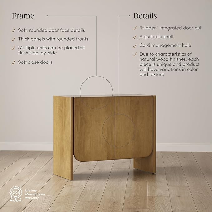 Nathan James Jacala Mid Century Modern Entryway Storage Cabinet with Doors, Living Room Accent Cabinet with Wood Frame, Light Brown