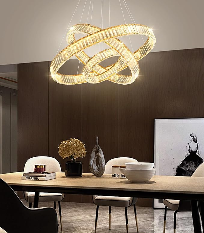 24''+16''+8'' Modern Ring Chandelier Crystal Chandeliers for Dining Room Round LED Dimmable Ceiling Light Fixture for Living Room Bedroom Lighting Silver