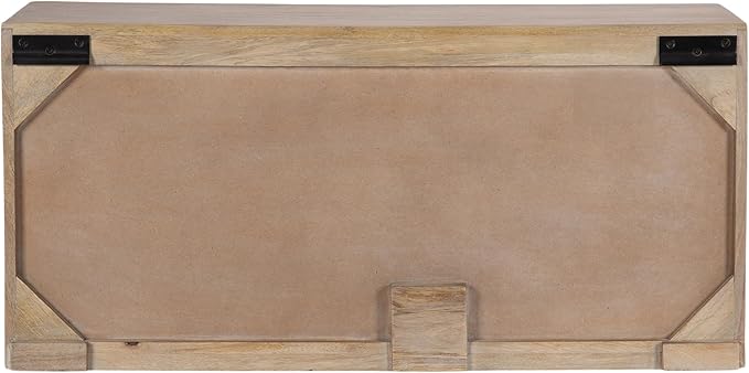 Kate and Laurel Mezzeta Decorative Two-Door Wall Cabinet; 30 x 10 x 14; Natural Wood; Decorative Modern Storage Cabinet for Use as Floating Nightstand or Floating TV Shelf