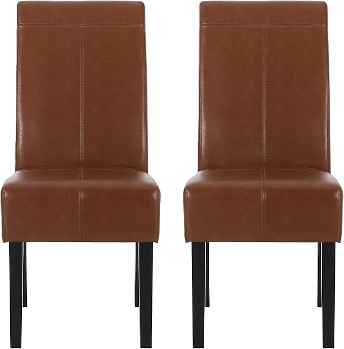 Christopher Knight Home Pertica Upholstered T-Stitch Dining Chairs - Faux Leather - Cognac Brown/Espresso (Set of 2)