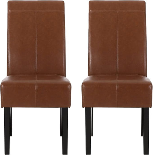 Christopher Knight Home Pertica Upholstered T-Stitch Dining Chairs - Faux Leather - Cognac Brown/Espresso (Set of 2)