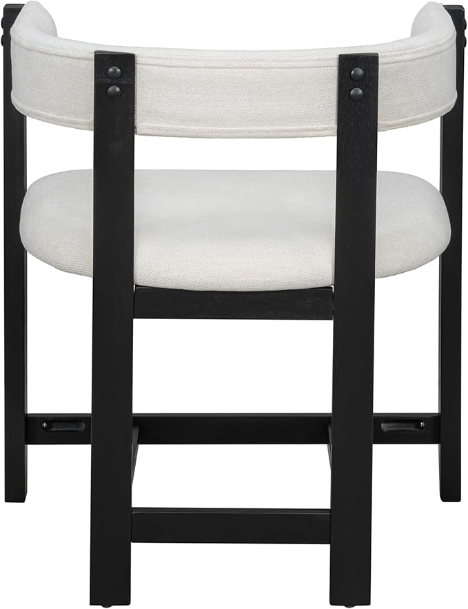 Christopher Knight Home Set of 2 Arley Modern Fabric Upholstered Dining Armchair, Sturdy Wooden Kitchen Side Chair with Ergonomic Backrest and Footrest, Soft Padded Barrel Accent Chair, Beige+Black