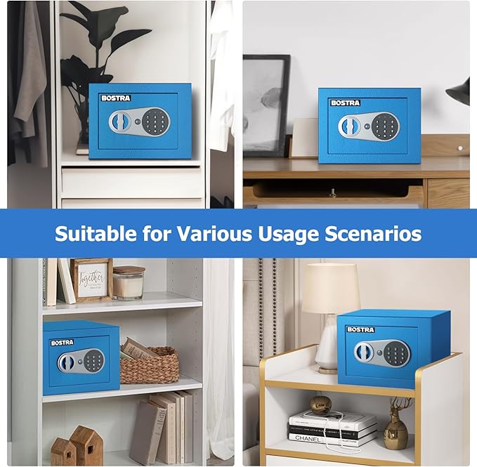 Botsa Fireproof Safe Box with Sensor Light, Fireproof Bag & Digital Keypad, Blue, 0.23 Cu Ft
