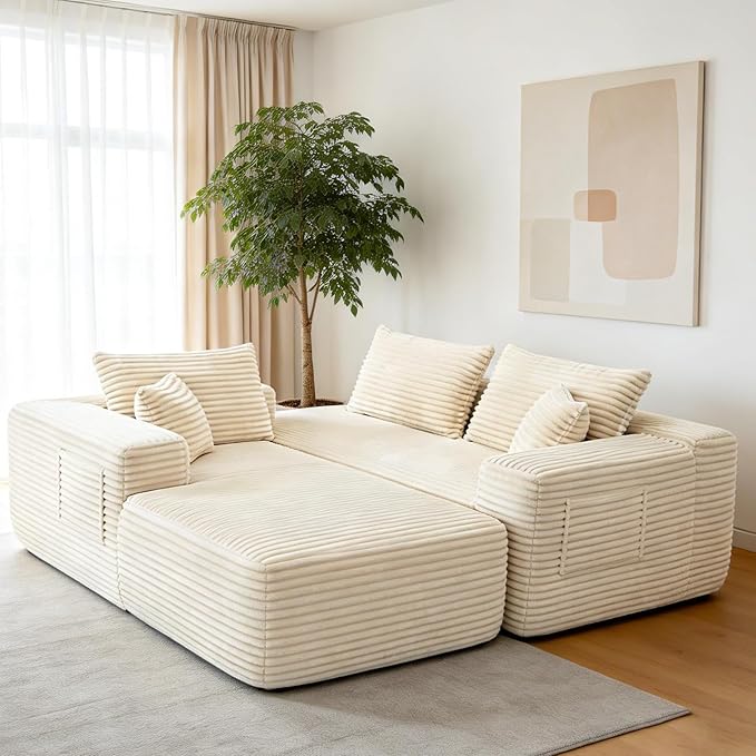 EVLIQUIL L-Shaped Modular Sectional Sofa 103.5" Beige - No Assembly Couch for Living Room, High Resilience Sponge & Spring Support