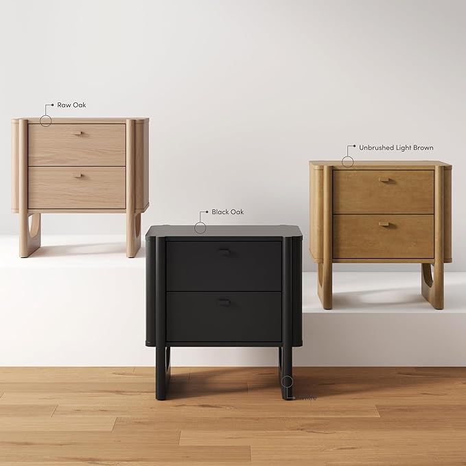 Nathan James Solace Mid Century Modern 2 Drawer Nightstand with Solid Wood Frame and Rounded Details, Black Set of 2