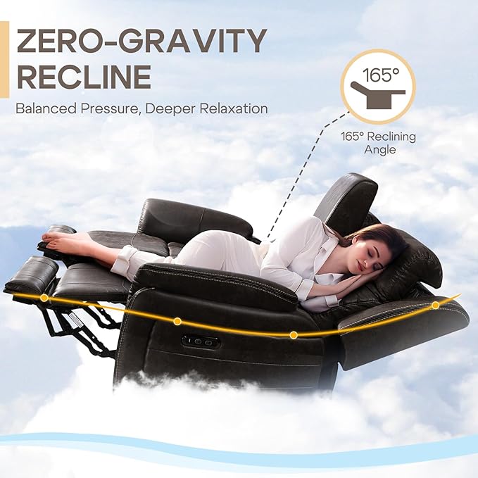 Zero Gravity Power Reclining Loveseat Sofa with Adjustable Headrests, Power Loveseat Recliner with Console, Electric 2-Seater Recliner Couch for Living Room (Foil Fabric, Charcoal Grey)