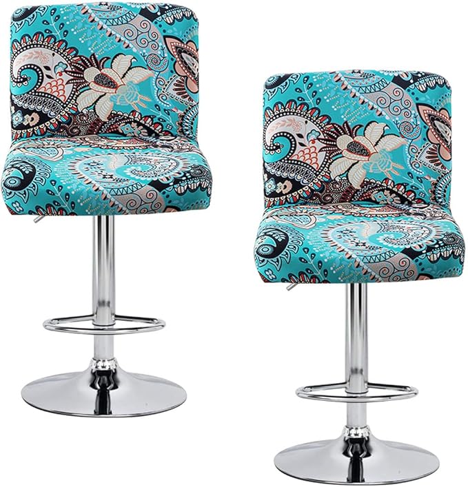 Levoberg Bar Stools Cover Set of 2 Printed Armless Swivel Barstools Slipcovers with Backs Stretch Square Counter Height Bar Stools Covers Mid Low Back Chair Cover for Kitchen Dining Room Bar #5