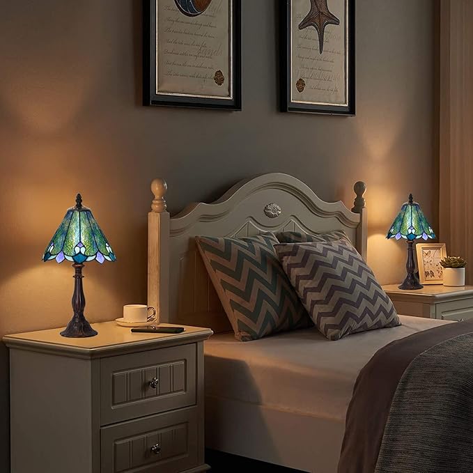 Tiffany Lamp Butterfly Stained Glass Bedside Nightstand Table Lamp,Handcrafted Small Lamps for Living Room Bedroom+3-Way Color Temperature LED Bulb,Gifts for Home Decor,6X6X13Inch