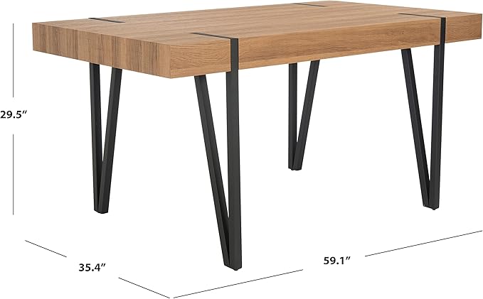 SAFAVIEH Home Collection Alyssa Mid-Century Rustic Industrial Dining Room Table DTB7000D, Natural Brown/Black Legs