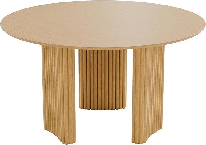 Casaphoria 52" Round Dining Table for 4-6, Farmhouse Style Table with Stripes Base, Easy Assembly for Living Room, Kitchen, Bar, Oak