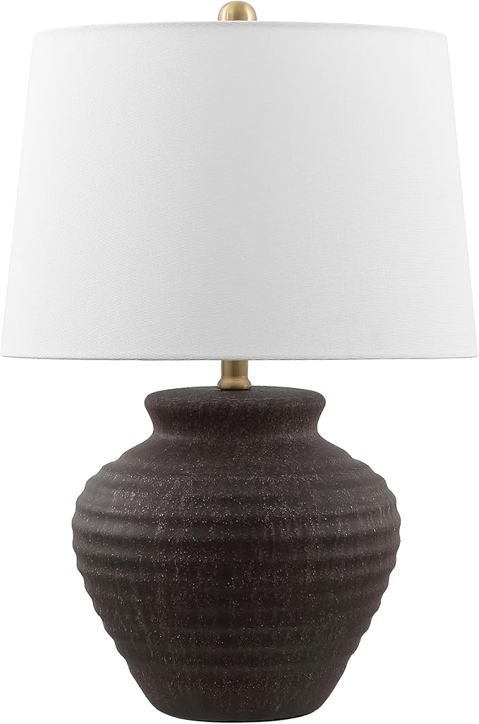 SAFAVIEH Lighting Collection Ledger 23-inch Inch Dark Brown Ceramic Table Lamp (LED Bulb Included)