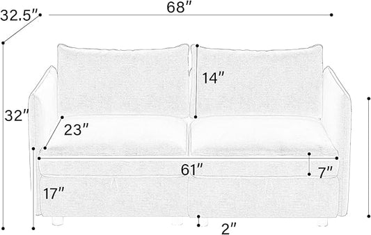 ERYE 68-Inch Loveseat Modular Sofa Deep Seat Storage Sectional Sofa Couch with Free Combination Backrests and Armrests,2 Seat Chenille Upholstered Love Seat Couch for Living Room Bedroom Office | Space Saving