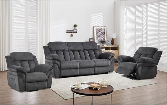 CANMOV Recliner Sofa Set, 2 Oversize Power Lift Recliner Chair and Manual Loveseat with Overstuffed Armrest for Living Room,Bedroom Furniture,Office,1+1+3 Seat, Grey