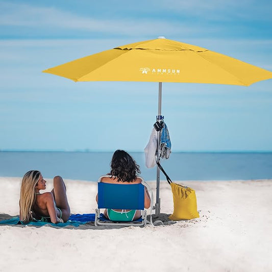 AMMSUN 8ft Heavy Duty High Wind Commercial Grade Patio Beach Umbrella with Separate Sand Anchor Air Vent Carry Bag Fiberglass Ribs without Tilt Outdoor umbrellas for sands Yellow