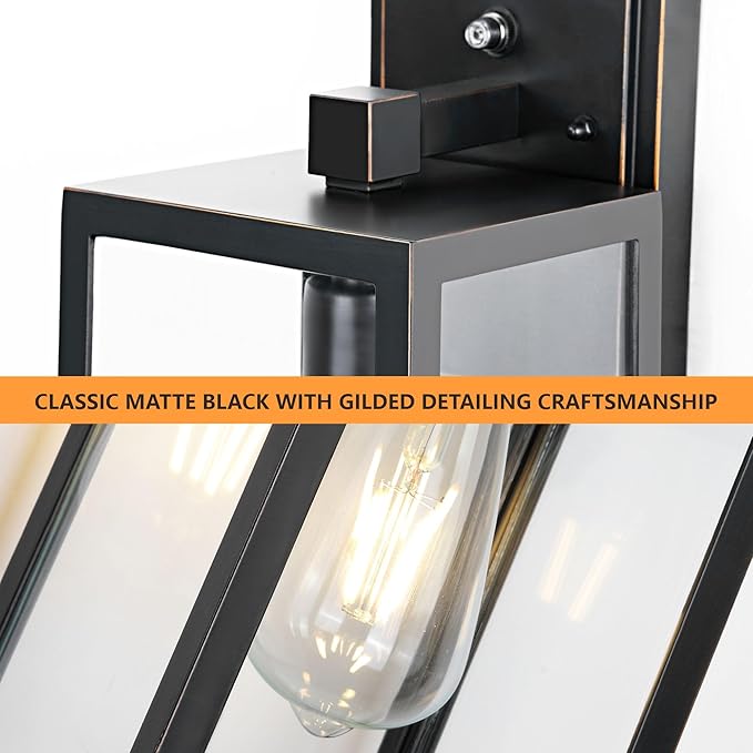 2-Pack Dusk to Dawn Outdoor Light Fixtures, Exterior Wall Lantern with Aluminum Body, E26 Base Scoket, Oil-Rubbed Bronze Wall Lighting, Modern Wall Sconce for Patio Front Porch Garage.