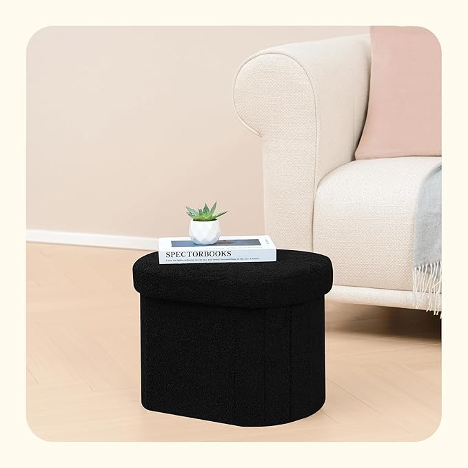 PINPLUS Storage Ottoman Boulce Tufted Oval Small Ottomans Bench Foot Rest with Storage 16.1"x12.2"x12.2" (Black)