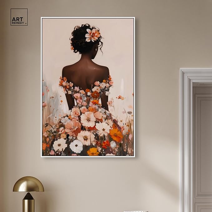 Autumn Bloom Dress Canvas Print Fashion Wall Decor by Art Remedy, White Frame, 30 x 45